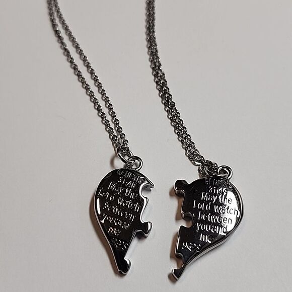 Shields Of Strength Stainless Steel Puzzle Piece Split Heart Necklace-Genesis 31 - Picture 4 of 4